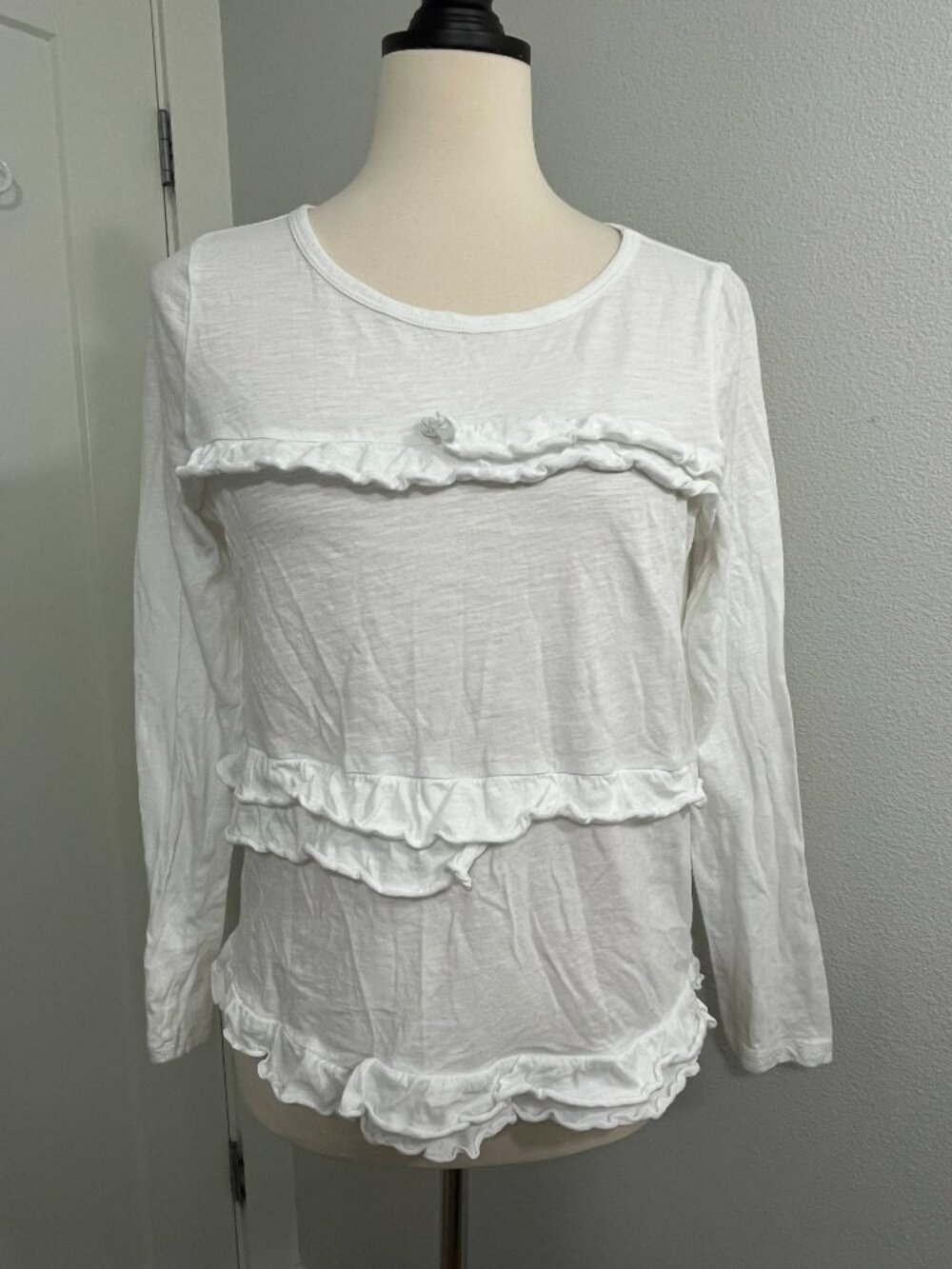 J.Crew Size Small White Ruffle Long Sleeve Top